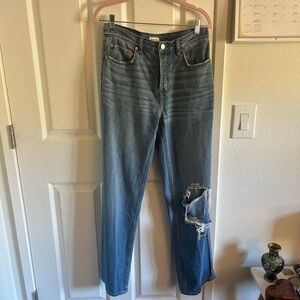 GRLFRND Blue Straight Leg Jeans with Distressed Details